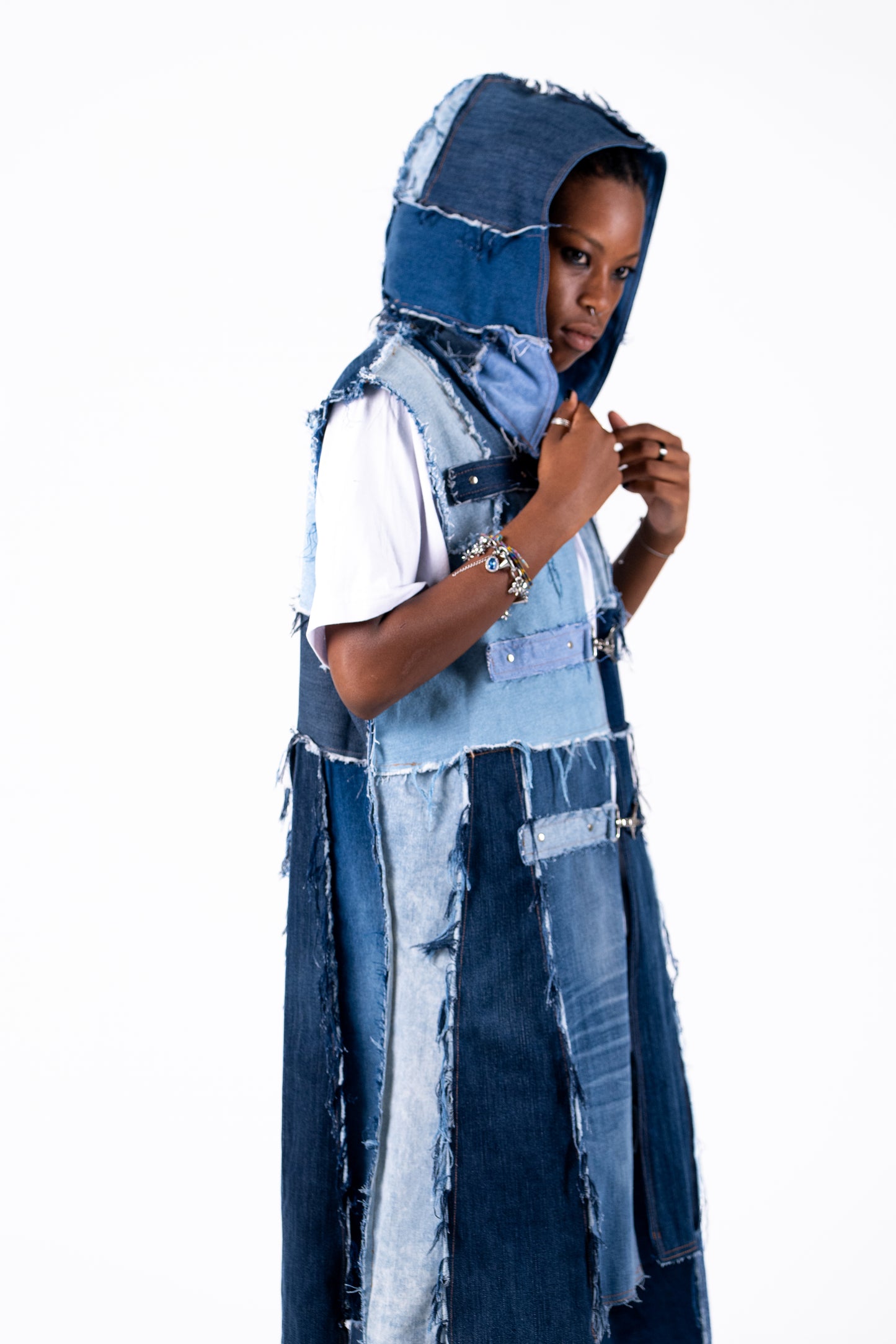 Frayed Long Hoodie Vest