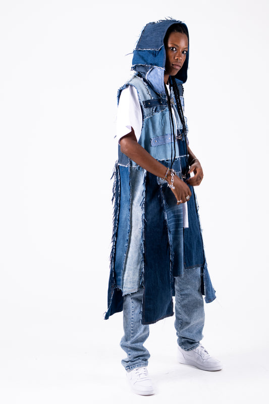 Frayed Long Hoodie Vest