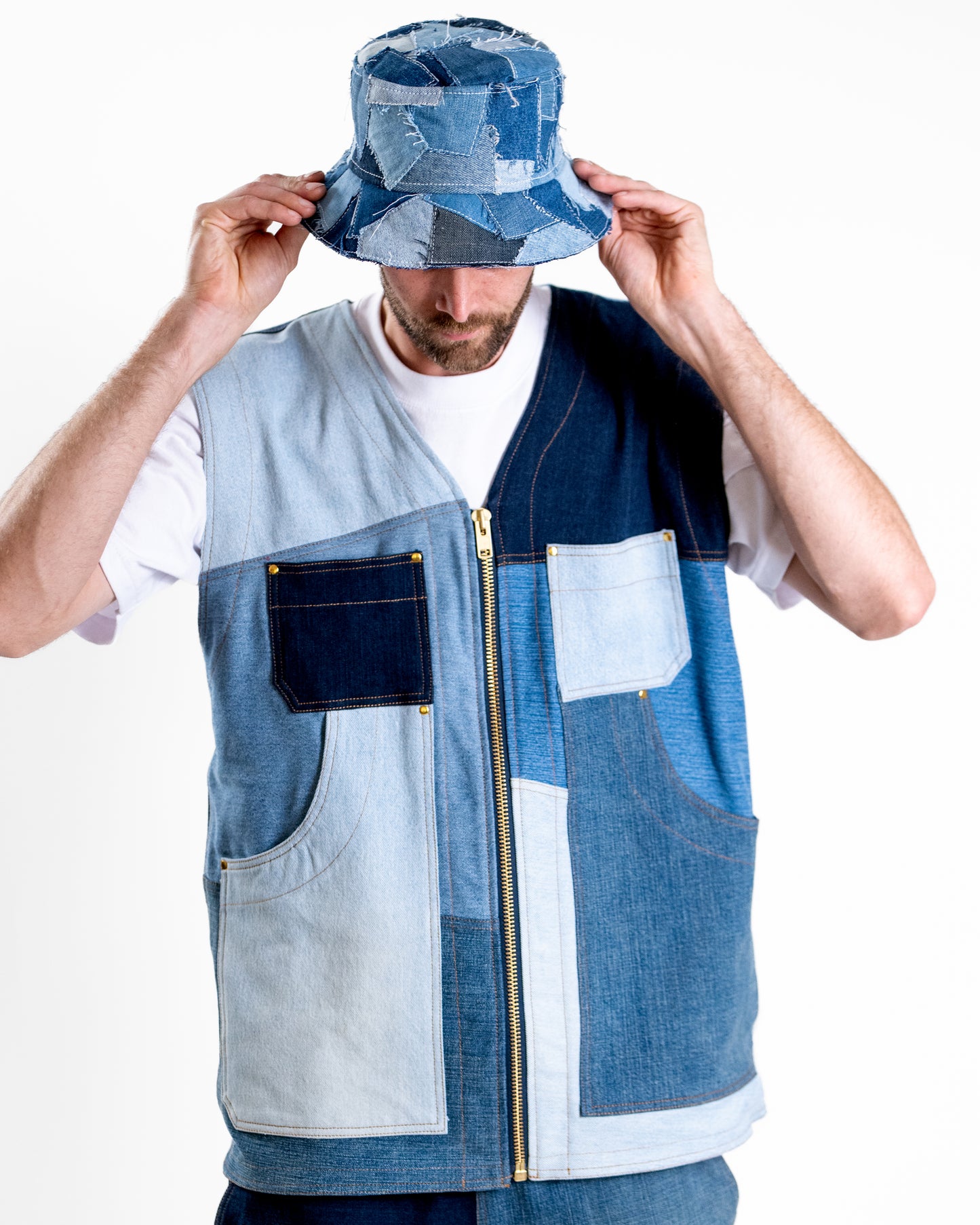Blue W/ White stitching