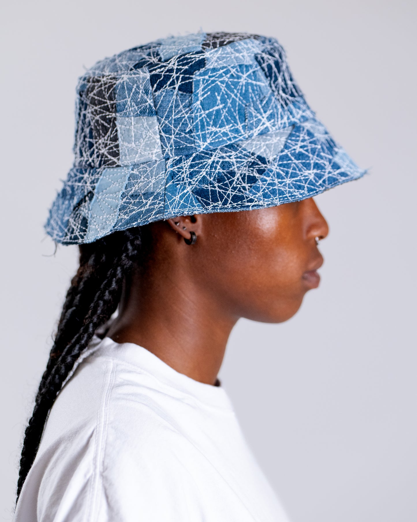 Blue W/ White Embroidery Stitching