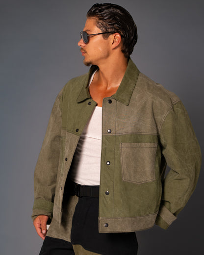 Vintage Military Tent Cropped Trucker Jacket