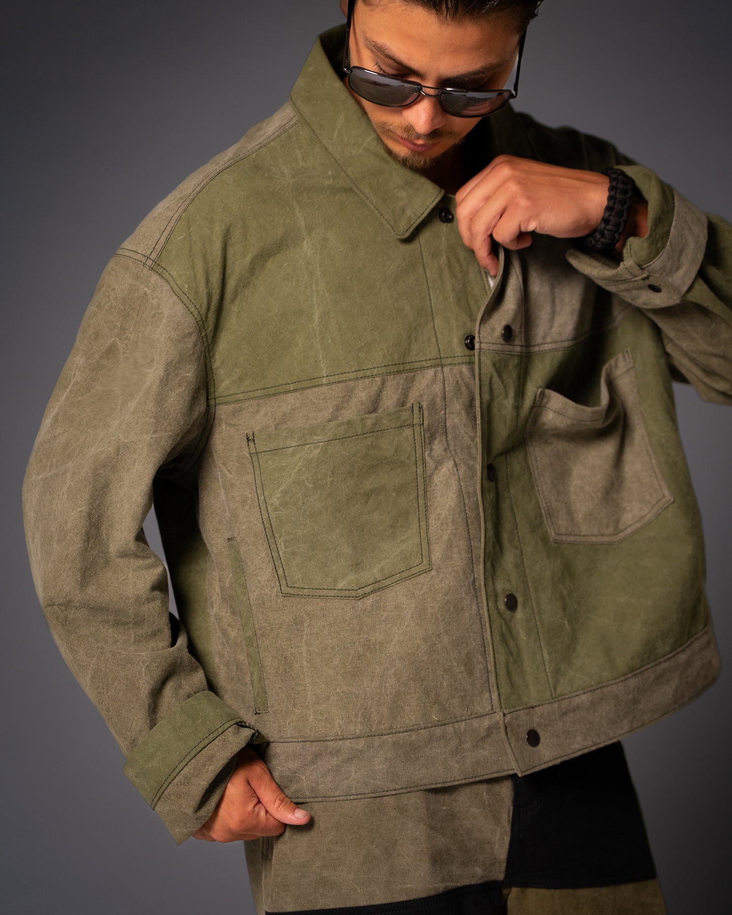 Vintage Military Tent Cropped Trucker Jacket