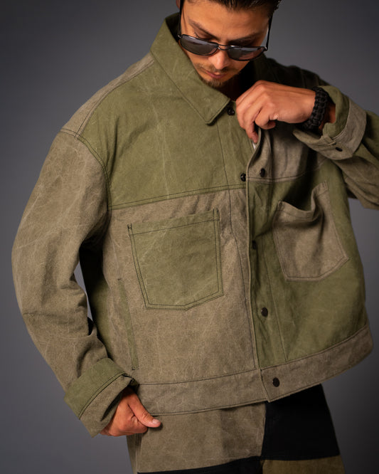 Vintage Military Tent Cropped Trucker Jacket