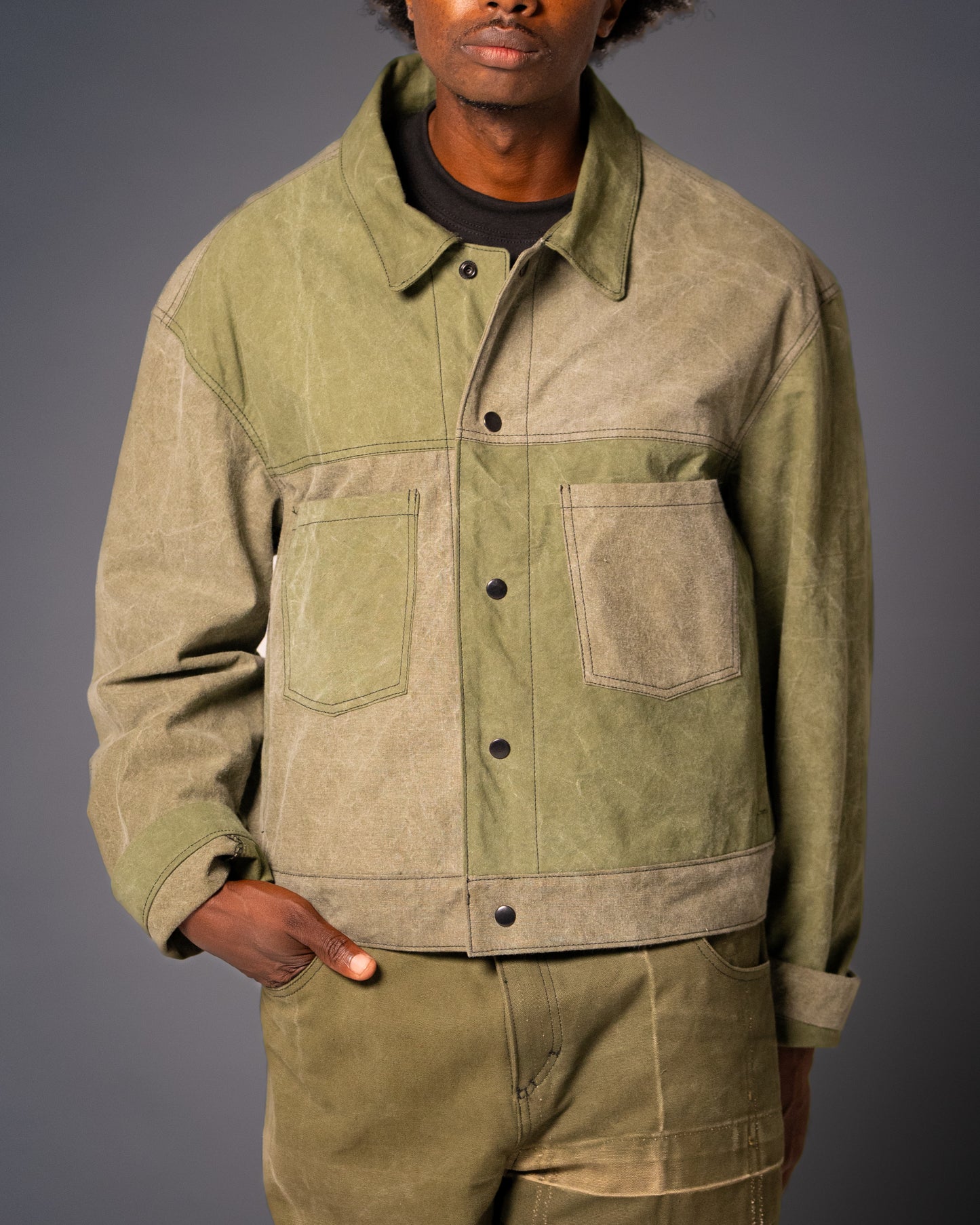 Vintage Military Tent Cropped Trucker Jacket
